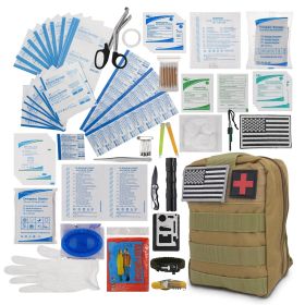 Green Survival First Aid Kit of 255 Supply Pieces / Emergency Survival Kit for Tactical First Aid