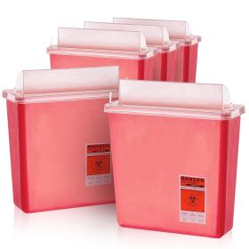 Pack of 5 Translucent Red Sharps Container with Biohazard Symbol 10.5 x 4.75 x 10.75 Sharps Disposal Container with Locking Lid. 1.25 Gallon Nestable