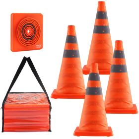 VEVOR Safety Cones, 4 Pack 18 inch Collapsible Traffic Cones, Construction Cones with Reflective Collars, Wide Base and A Storage Bag