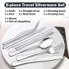 8Pcs Travel Stainless Steel Silverware Set with Case Portable Utensils