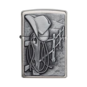 Zippo Windproof Lighter Resting Cowboy Brushed Chrome