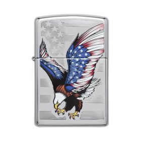 Zippo Windproof Lighter E-Star Award w/Patriotic Eagle Flag High Polish Chrome