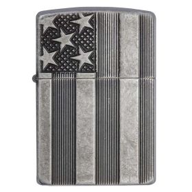 Zippo Windproof Lighter U.S. Flag Armor Case  Antique Slilver Plate Finish