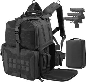 VOTAGOO Tactical Range Backpack Bag, Shooting Range Activity Bag For Handgun & Ammo, 3 Pistol Carrying Case For Hunting, Shooting (Color: Black)