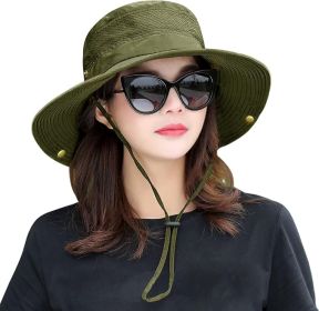 Bucket Hat Summer Men Women Fishing Boonie Hats UV Protection Long Large Wide Brim Hiking Sun Hat Outdoor Cap (Color: Army Green)