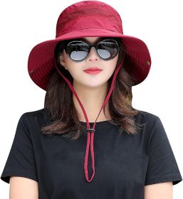 Bucket Hat Summer Men Women Fishing Boonie Hats UV Protection Long Large Wide Brim Hiking Sun Hat Outdoor Cap (Color: Wine Red)