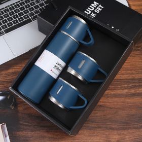 1 Set Stainless Steel Thermal Cup; Double Layer Leakproof Insulated Water Bottle; Keeps Hot And Cold Drinks For Hour (Color: Blue + Gift Box + 2 Cup Covers)