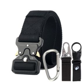 3.8cm Tactical belt Men's military Multi functional nylon outdoor training belt (3 piece set is $16.49) (colour: Black+three piece set)