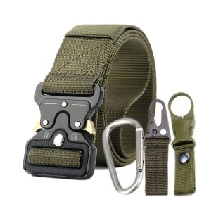 3.8cm Tactical belt Men's military Multi functional nylon outdoor training belt (3 piece set is $16.49) (colour: Military green+three piece set)