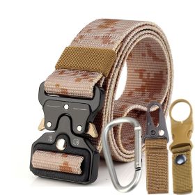 3.8cm Tactical belt Men's military Multi functional nylon outdoor training belt (3 piece set is $16.49) (colour: Desert camouflage+three piece set)