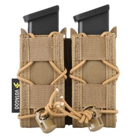 9mm/.40 Caliber MOLLE Single or Dual Stack Adjustable Open-Top Pistol Mag Pouch Compatible w/ Various MOLLE Tactical Belts (Color: Brown, size: Double)