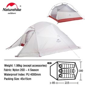 Naturehike Cloud Up 1, 2, orsh 3 People Tent Ultralight 20D Camping Tent Waterproof Outdoor Hiking Travel Tent Backpacking Cycling Tent (Color: 3 Person Gray-Skirt)