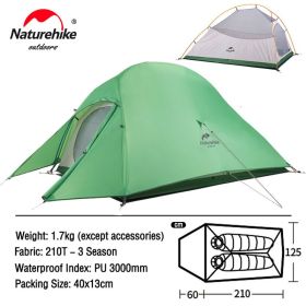 Naturehike Cloud Up 1, 2, orsh 3 People Tent Ultralight 20D Camping Tent Waterproof Outdoor Hiking Travel Tent Backpacking Cycling Tent (Color: 2 Person Green)