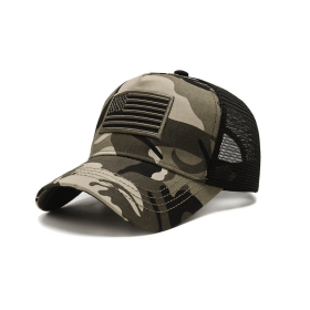 American Flag Trucker Hat with Adjustable Strap (Color: Camo and Green)