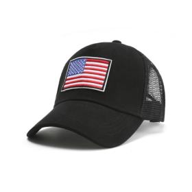 American Flag Trucker Hat with Adjustable Strap (Color: Black and RWB)